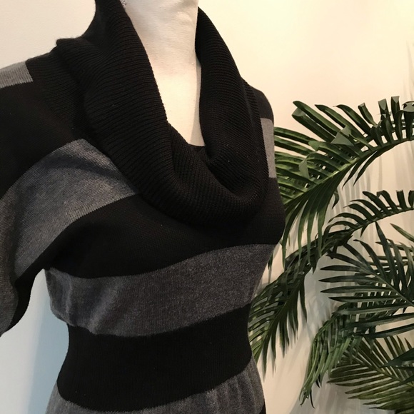 NWT ANN TAYLOR LOFT Black & Gray Sweater Dress XS - Picture 2 of 6